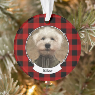 Custom Photo Frame Country Red Buffalo Check Plaid Ornament