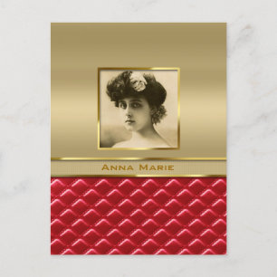 Custom Photo Frame Faux Gold Quilted Red Leather Postcard