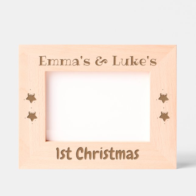 Custom Photo Frame, Twins 1st Christmas, 7 x 5" Etched Frames (Front)