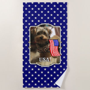 Custom Photo Frame USA American Flag Patriotic Fun Beach Towel