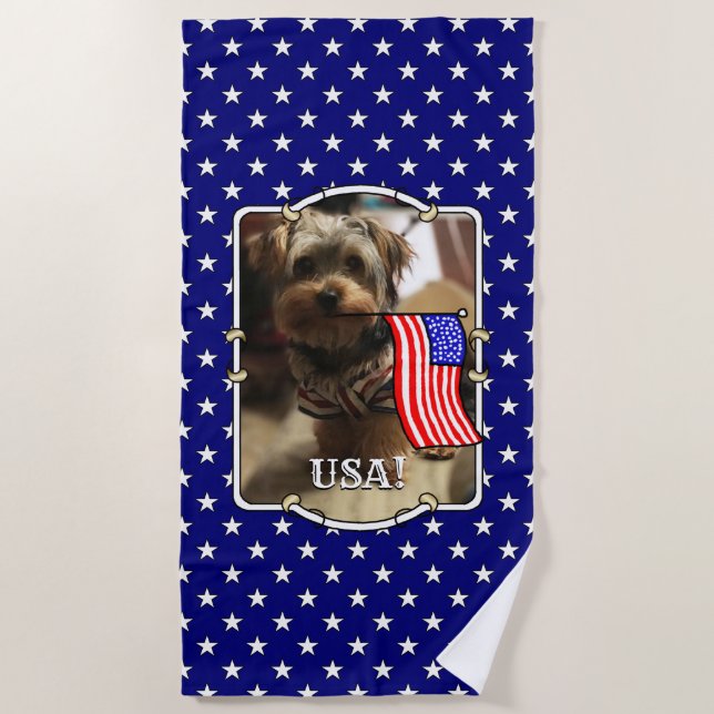 Custom Photo Frame USA American Flag Patriotic Fun Beach Towel (Front)