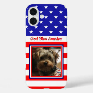 Custom Photo Frame USA American Flag Patriotic Fun iPhone 16 Plus Case