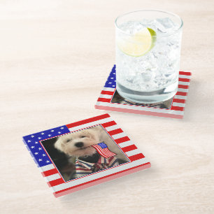 Custom Photo Frame USA American Flag Patriotic Fun Glass Coaster