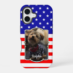 Custom Photo Frame USA American Flag Patriotic Fun iPhone 16 Case