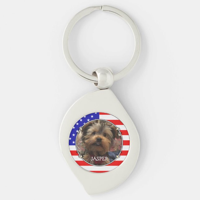 Custom Photo Frame USA American Flag Patriotic Fun Key Ring (Front)