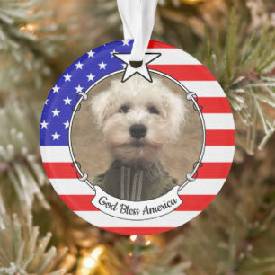 Custom Photo Frame USA American Flag Patriotic Fun Ornament