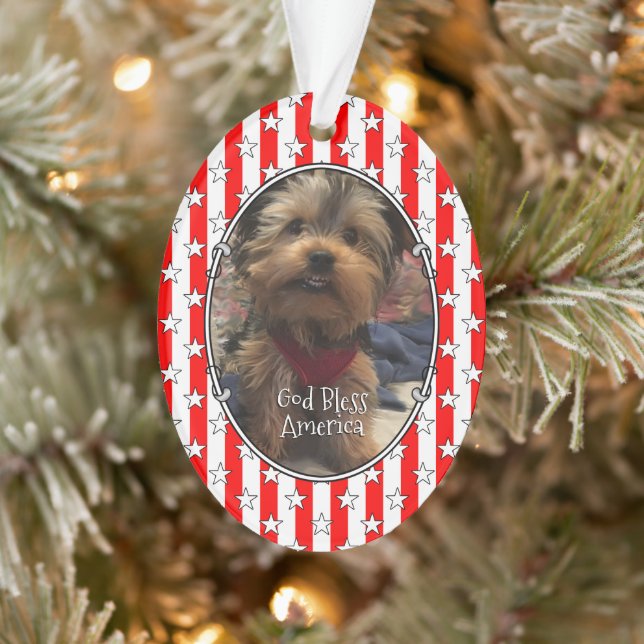 Custom Photo Frame USA American Flag Patriotic Fun Ornament (Tree)