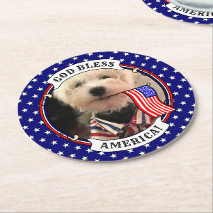Custom Photo Frame USA American Flag Patriotic Fun Round Paper Coaster