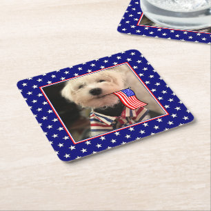 Custom Photo Frame USA American Flag Patriotic Fun Square Paper Coaster