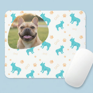 Custom Photo French Bulldog Mouse Pad  Pastel Blue