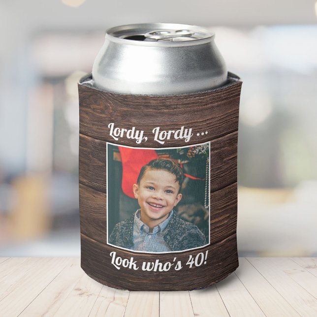 Custom Photo Fun Cool 40th Birthday Rustic Modern Can Cooler (Creator Uploaded)