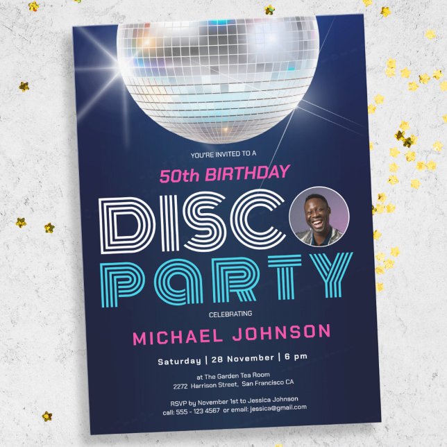Custom Photo Fun Disco 50th Birthday Party  Invitation (Mockup View)