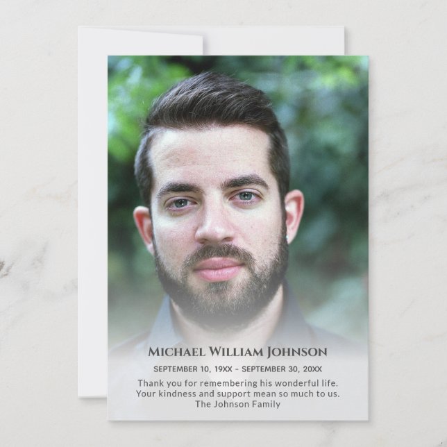 Custom Photo Funeral Memorial Bereavement Sympathy Thank You Card (Front)