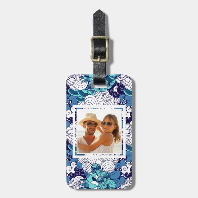 Custom Photo Funky Seashell Pattern Luggage Tag (Front Vertical)