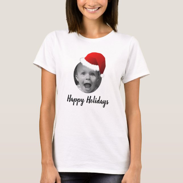 Custom Photo Funny Christmas Santa Hat DIY T-Shirt (Front)