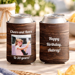 Custom Photo Funny Cool 30th Birthday Rustic Can Cooler