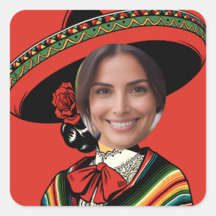 Custom Photo Funny Sombrero Sarape Fiesta Party Square Sticker