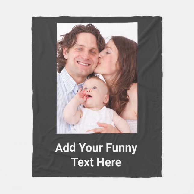 Custom Photo & Funny Text Personalised Fleece Blanket (Front)