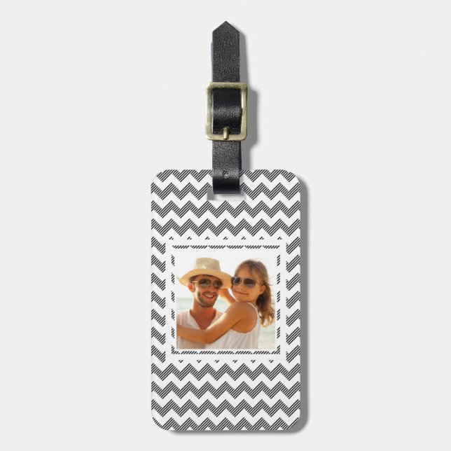 Custom Photo Geometric zigzag pattern Luggage Tag (Front Vertical)