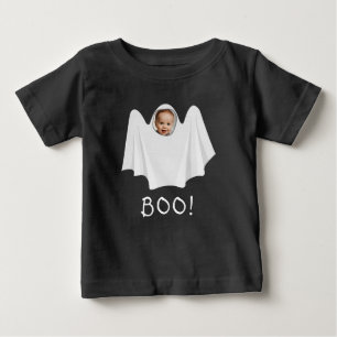 Custom photo ghost boo spooky Happy Halloween fun Baby T-Shirt