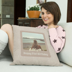Custom Photo Gifts for 21 Year Old Female Beige Cushion