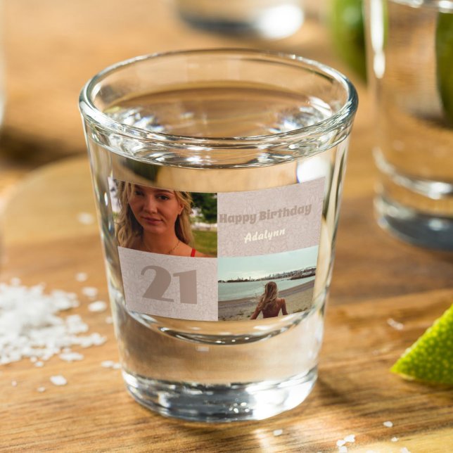 Custom Photo Gifts for 21 Year Old Female Beige Shot Glass (Gifts for 21 Year Old Female)
