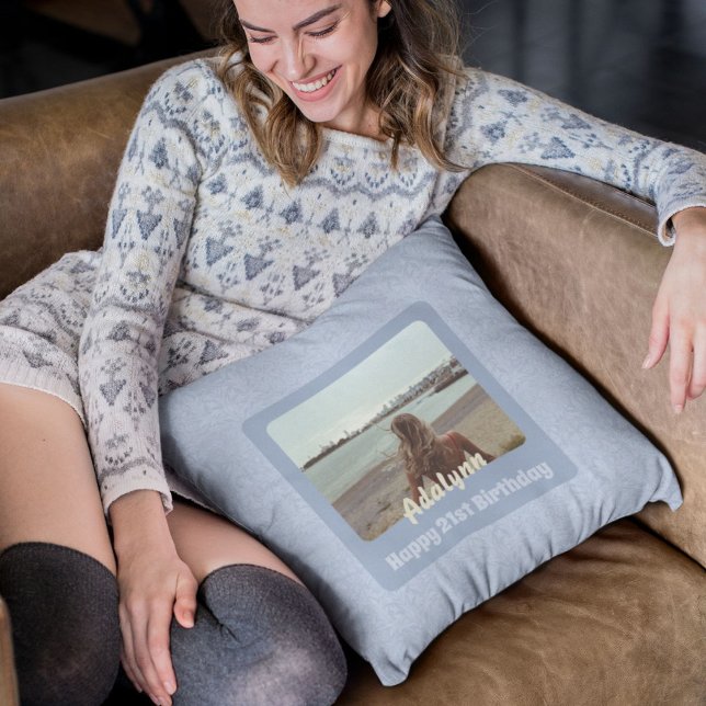 Custom Photo Gifts for 21 Year Old Female Blue Cushion (Gifts for 21 Year Old Female)