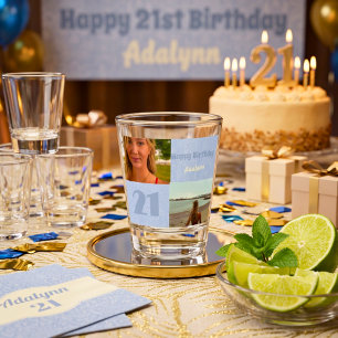 Custom Photo Gifts for 21 Year Old Female Blue Shot Glass