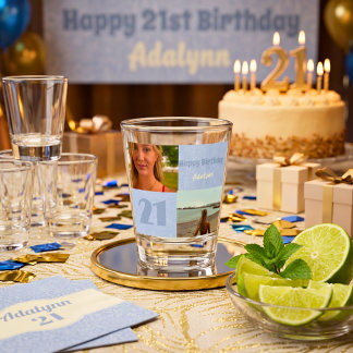 Custom Photo Gifts for 21 Year Old Female Blue Shot Glass