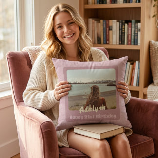 Custom Photo Gifts for 21 Year Old Female Pink Cushion