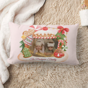 Custom Photo Gingerbread House Christmas Lumbar Cushion