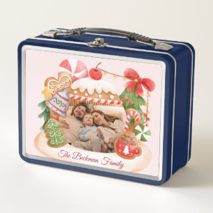 Custom Photo Gingerbread House Christmas Metal Lunch Box