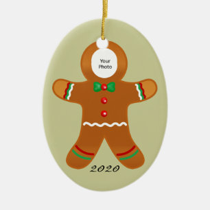 Custom Photo Gingerbread Man Christmas Ceramic Tree Decoration