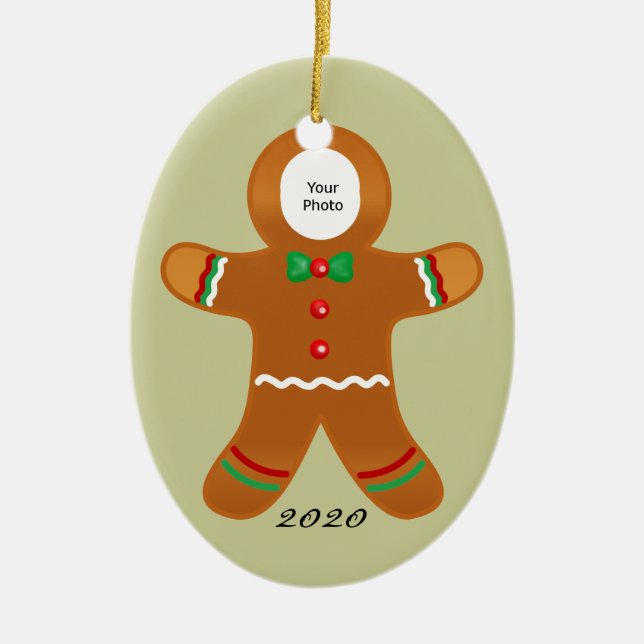 Custom Photo Gingerbread Man Christmas Ceramic Tree Decoration (Front)