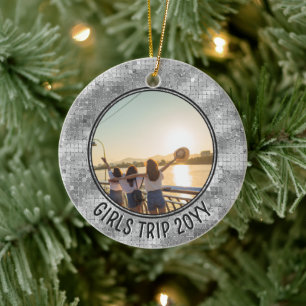 Custom Photo Girls Trip Friends & Family Vacation Ceramic Tree Decoration