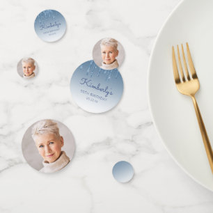 Custom Photo Glam Blue Glitter Drip 50th Birthday Confetti