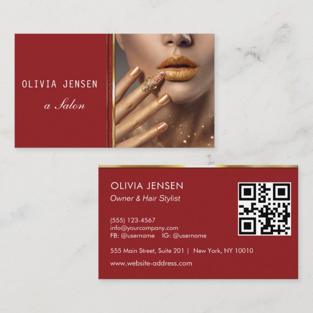 custom Photo Glitter Sparkling Nail Beauty Salon  Business Card (Front/Back)