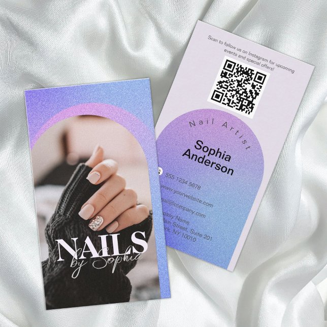 custom Photo Glitter Sparkling Nail Beauty Salon Business Card (Creator Uploaded)