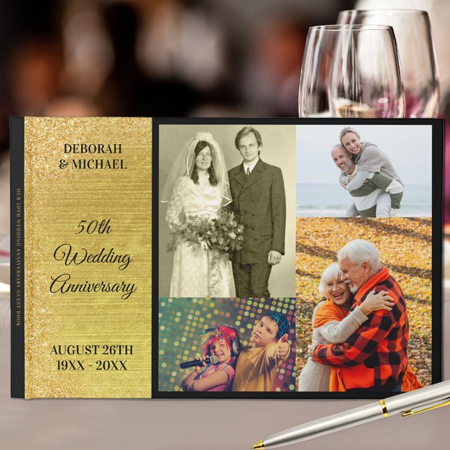 Custom Photo Gold 50th Wedding Anniversary Guest Book (Creator Uploaded)