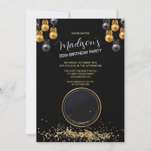 Custom Photo Gold & Black Birthday Invitation