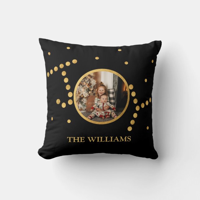 Custom Photo Gold black Christmas Holiday  Cushion (Front)