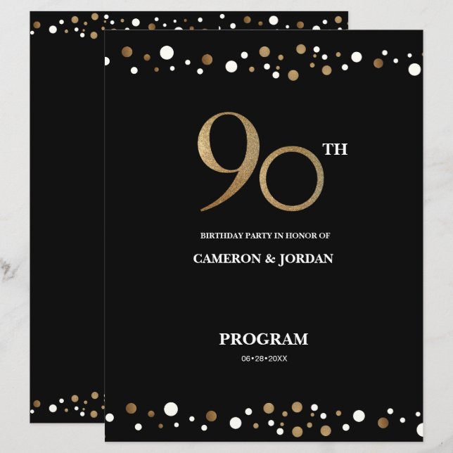 Custom photo Gold Black Confetti 90th birthday  (Front/Back)