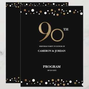 Custom photo Gold Black Confetti 90th birthday 