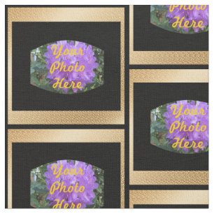 Custom Photo Gold, Black Squares Fabric