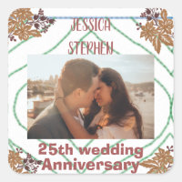 Custom photo ,gold floral 25th wedding anniversary