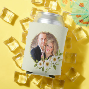 Custom Photo Gold Floral Frame Can Cooler