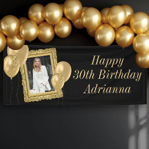 Custom Photo Gold Frame and Balloons Birthday Banner