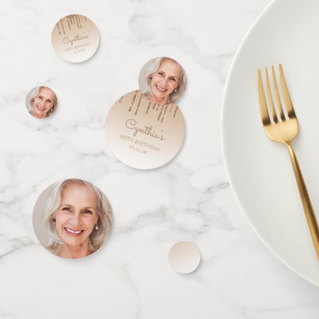 Custom Photo Gold Glitter Drip 60th Birthday Confetti (Group)