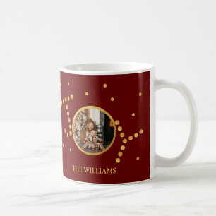 Custom Photo Gold maroon red Christmas Holiday  Coffee Mug