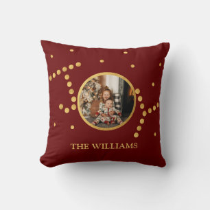 Custom Photo Gold maroon red Christmas Holiday  Cushion